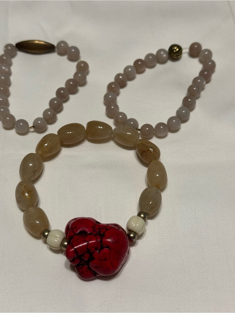 Red Stone Beaded Stretch Bracelet - Women Jewelry with two stacking bracelets